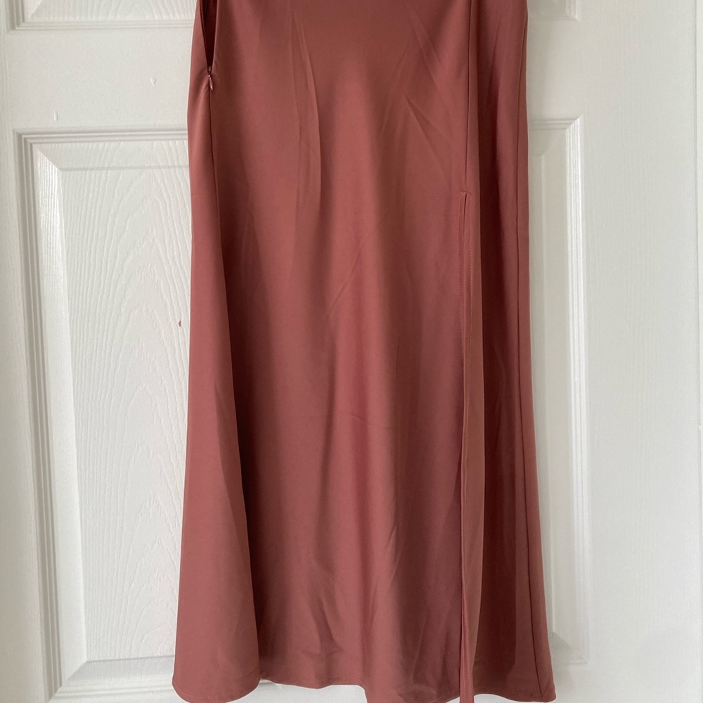 Womens Blush Pink Satin Slit Slip MIDI Skirt XS